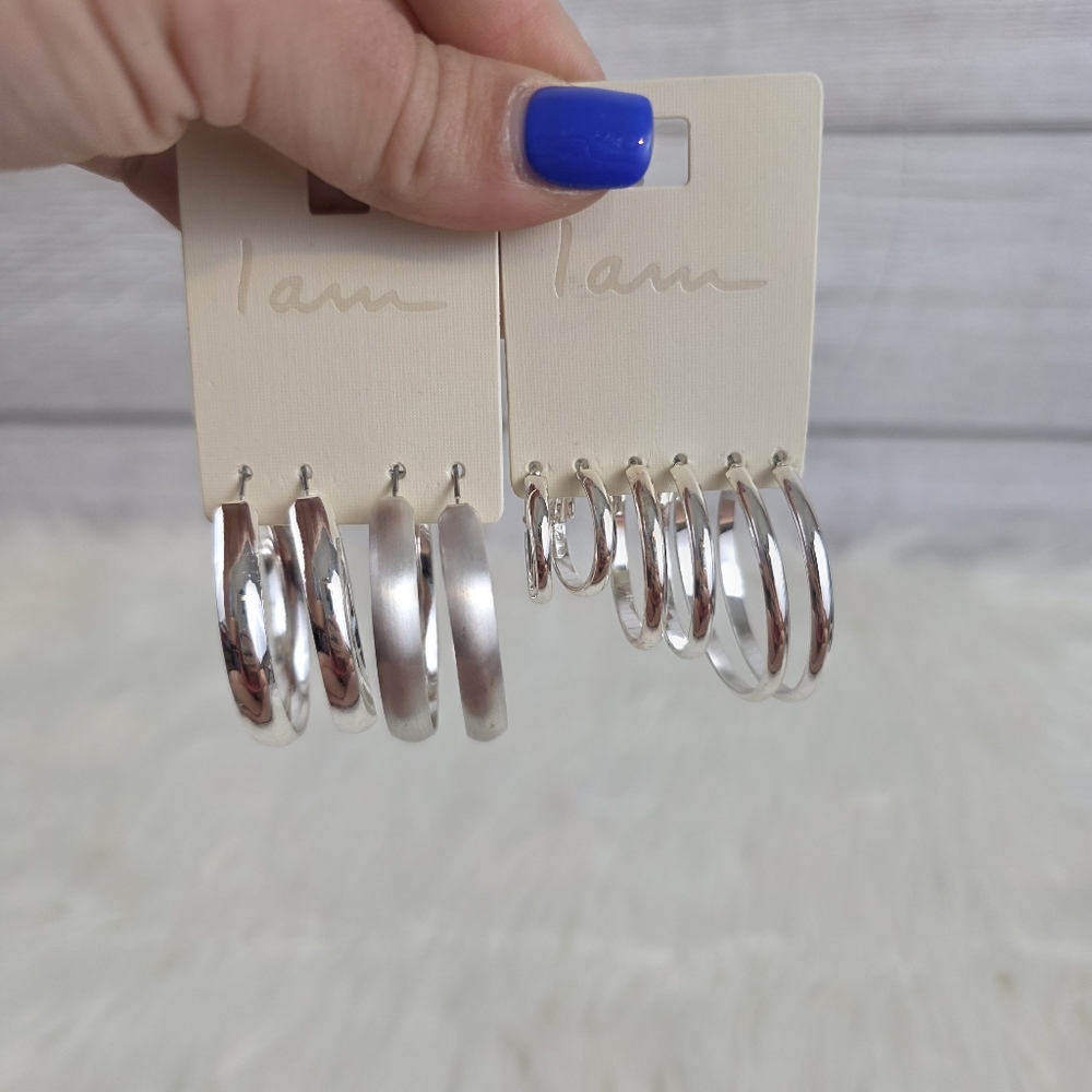 Iam Silver Hoop Earrings Set Bundle